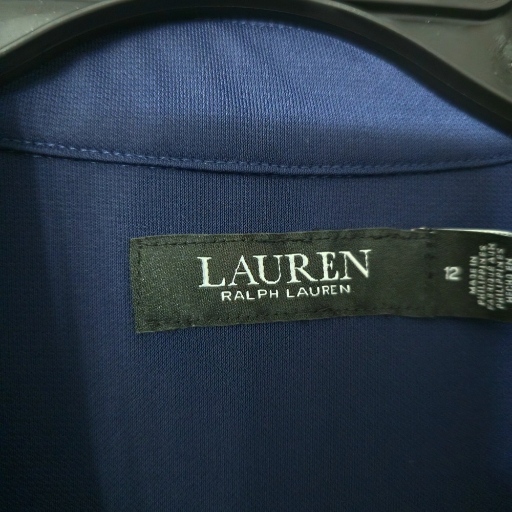 Lauren Ralph Lauren Navy Blue Military Wrap Dress Gold Buttons Size 12 - Picture 2 of 11